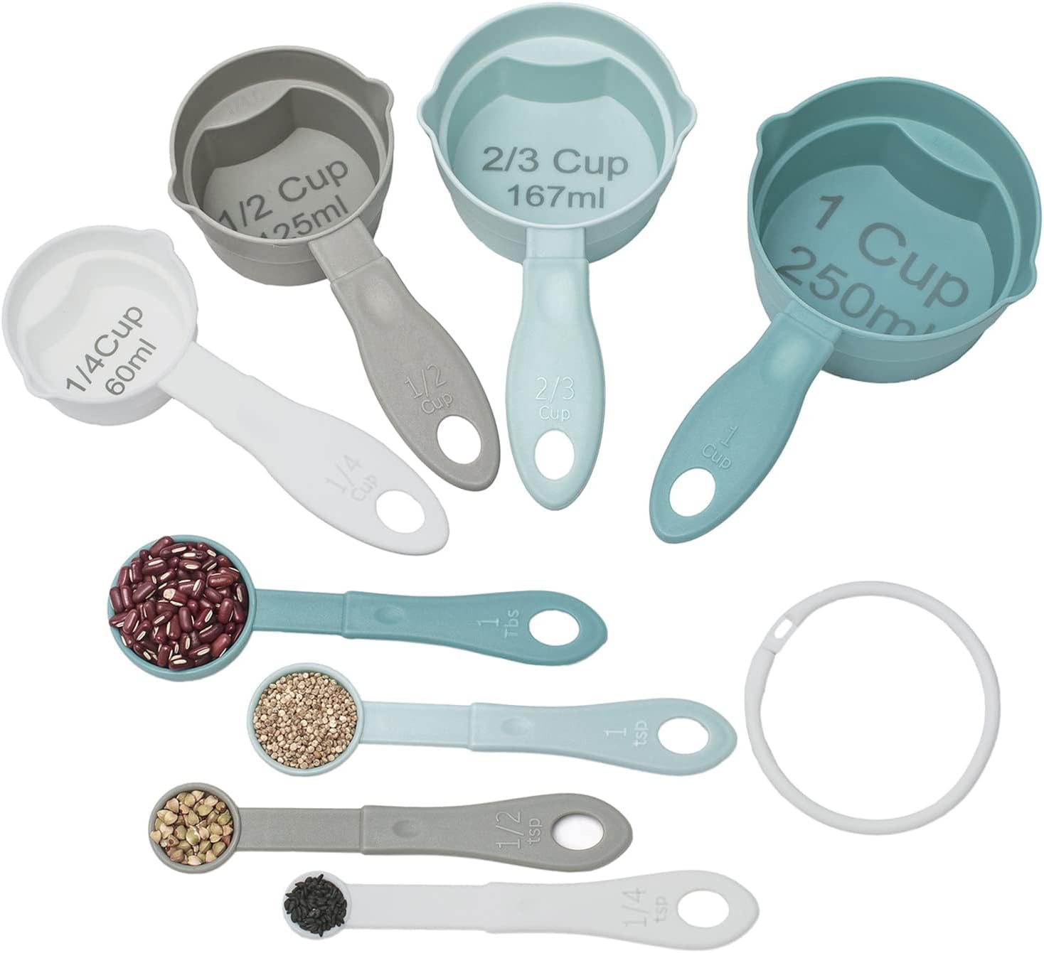 Measuring Cups and Spoons Set of 8, Easy to Read Plastic Measuring Cups Measuring Spoons Stackable for Measuring Dry Liquid Ingredients for Baking Cooking, Dishwasher Safe BPA Free (Morandi Blue) Measuring Cups and Spoons Set of 8, Easy to Read Plastic Measuring Cups Measuring Spoons Stackable for Measuring Dry Liquid Ingredients for Baking Cooking, Dishwasher Safe BPA Free (Morandi Blue)