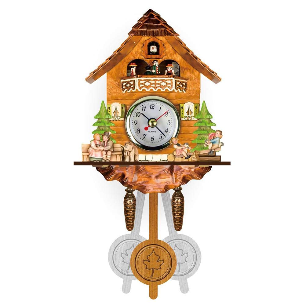 Hidyliu Reloj de cuco de madera envejecida con diseño de casa de pájaros para decoración del hogar, reloj de cuco colgante, campana, péndulo, decoración del hogar