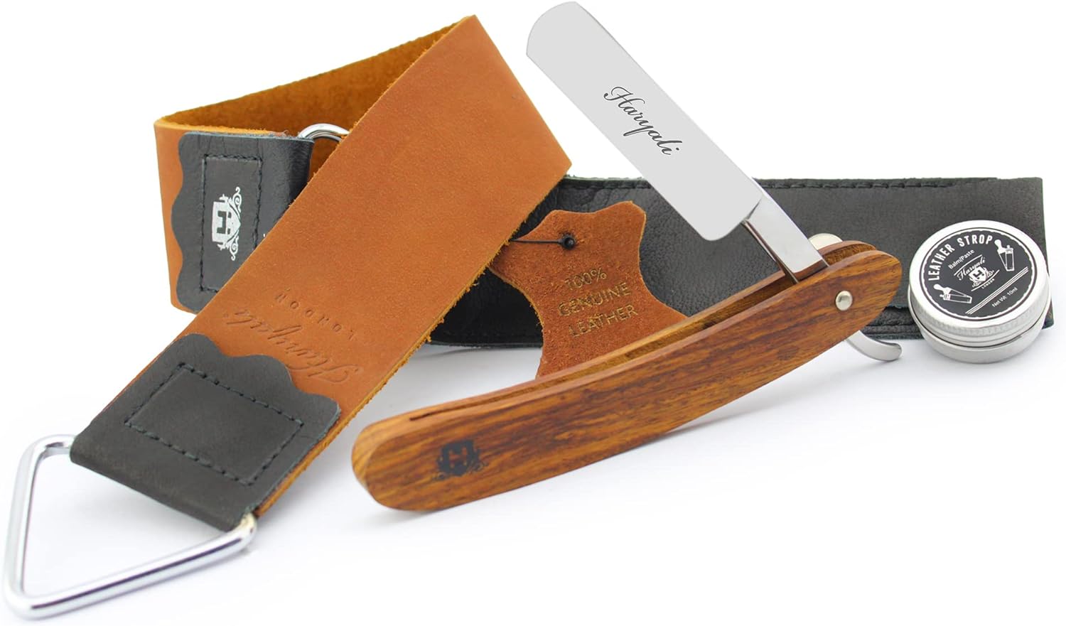 Haryali London Cut Throat Razor Kit 3 Pcs Wooden Straight Razor Kit