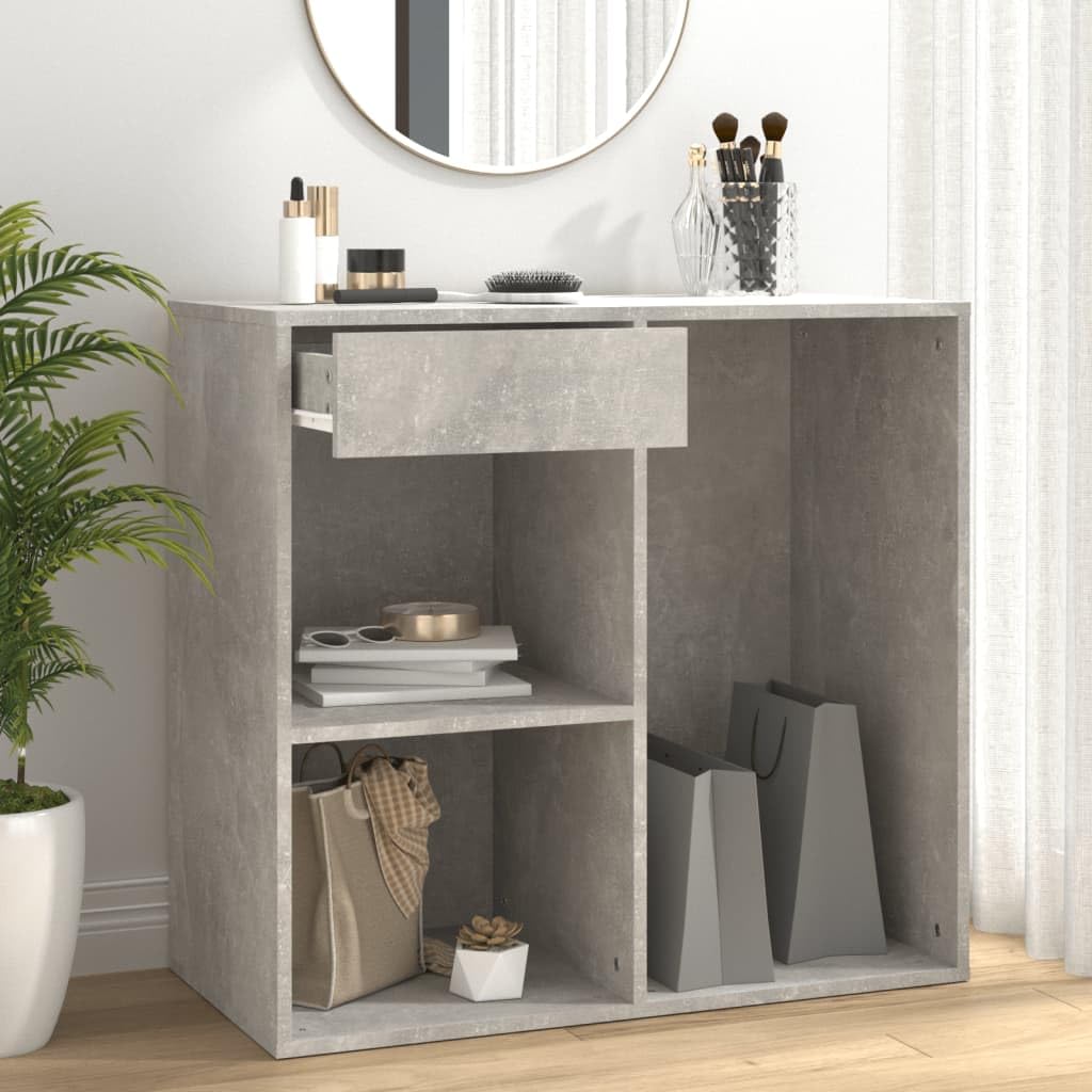Hothingwell Kosmetikschrank, Betongrau, 80 x 40 x 75 cm, aus Holz, mit Schublade und Fächern, Beauty-Aufbewahrungsschrank für Make-up und Zubehör