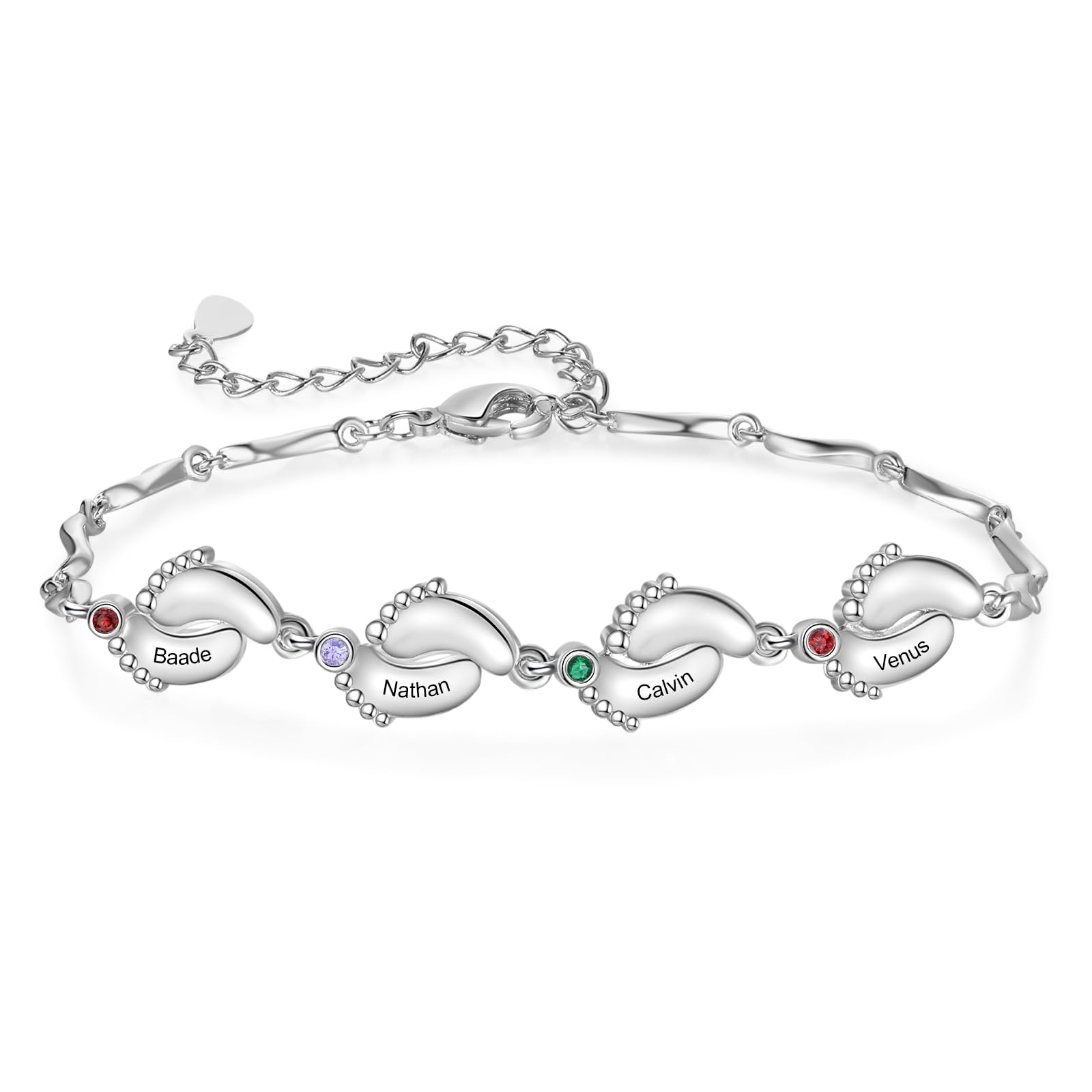 Fortheday Personalized Mother Bracelets with Birthstones Custom Engraved Name Birthstone Bracelets for Mom Women Customized Bracelet Gifts for Christmas Mothes Day Birthday