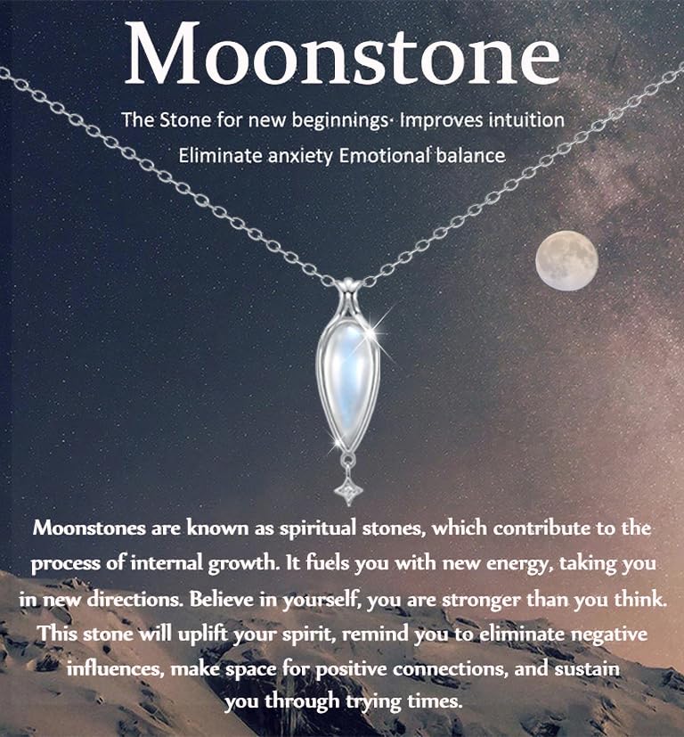 925 Sterling Silver New Beginnings Moonstone Pendant Necklace Moon Necklaces Jewelry for Women Birthday Mother’s Day Christmas Graduation Gifts for Women Mother Daughter