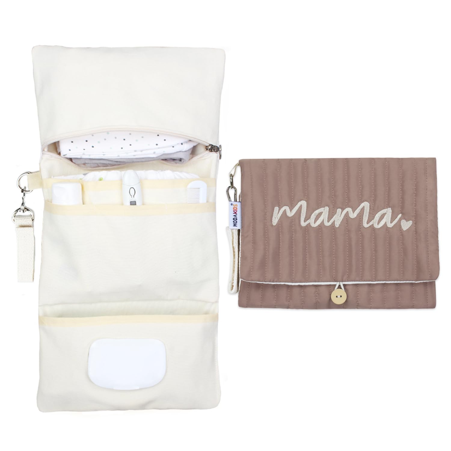 Baby Bag Organizer, Waterproof Mini Diaper Bag, Foldable Mom Travel Set, Diaper Organizer, with Gift for Baby Shower (Coffee)-image-19