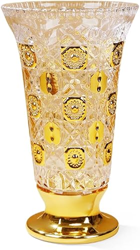 Jarrón dorado pintado a mano de 11 pulgadas de alto para centros de mesa, cocina, oficina, sala de estar, boda, jarrón de cristal perfecto para