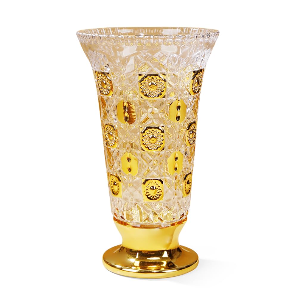 Jarrón dorado pintado a mano de 11 pulgadas de alto para centros de mesa, cocina, oficina, sala de estar, boda, jarrón de cristal perfecto para decoración del hogar.