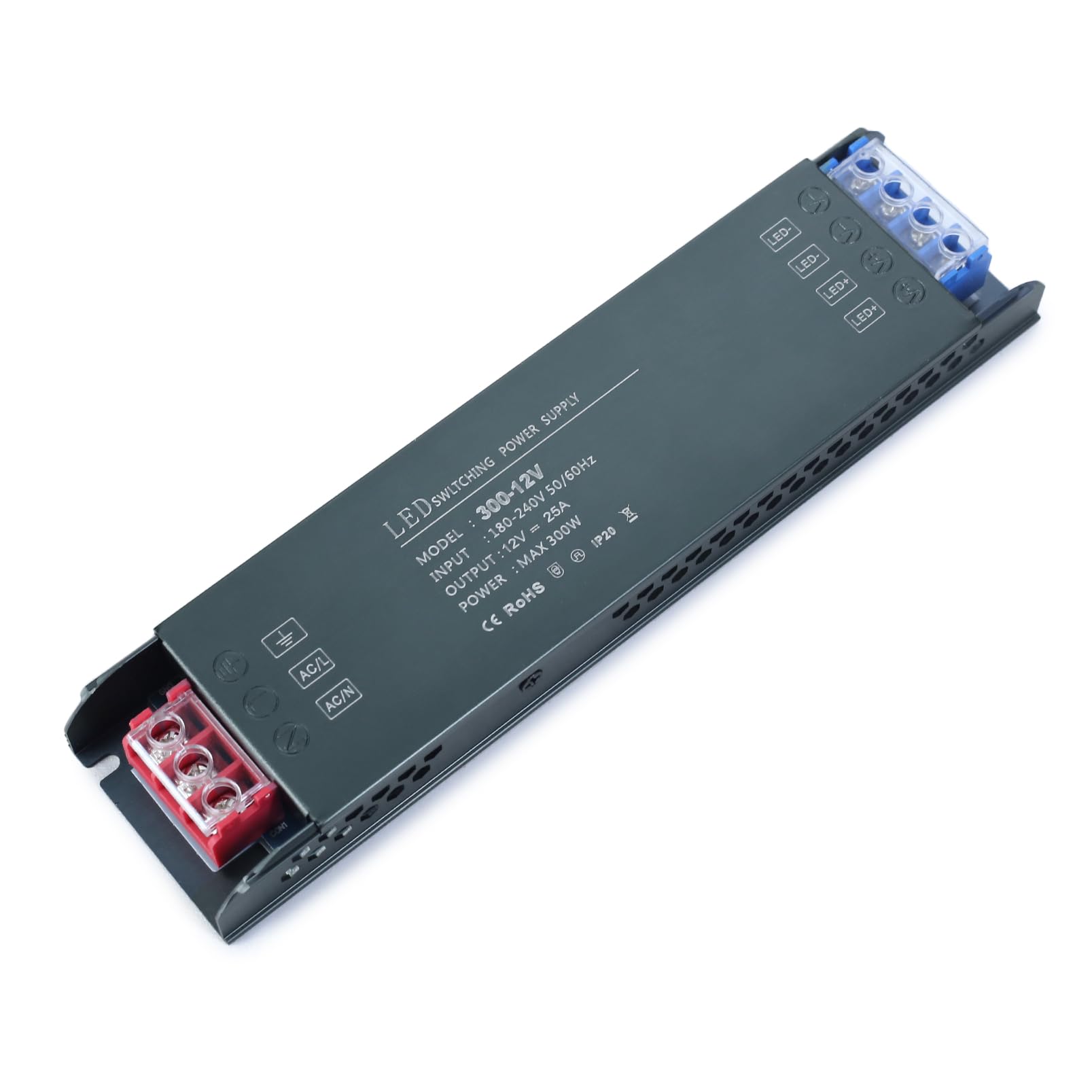 KSIBNW 12V LED Driver 300W Transformer AC 240V to DC 12V 25A Constant Voltage Power Supply Ultra Slim Low Volt LED Transformer Adapter for LED Strip Light