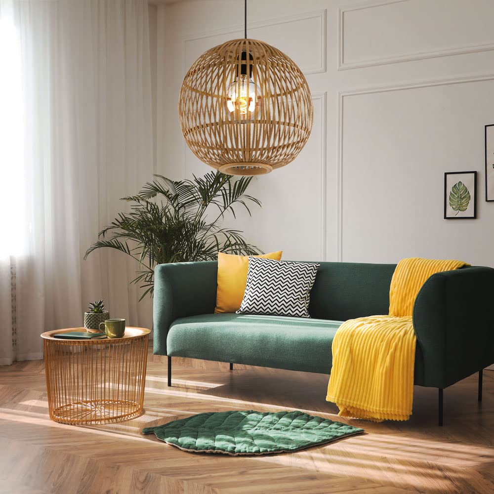Pendelleuchte Hängelampe Wohnzimmerleuchte Esszimmerlampe Deckenleuchte, Bambus naturfarben, 1x E27 LED 7W 806Lm 2700K warmweiß, H 150 cm