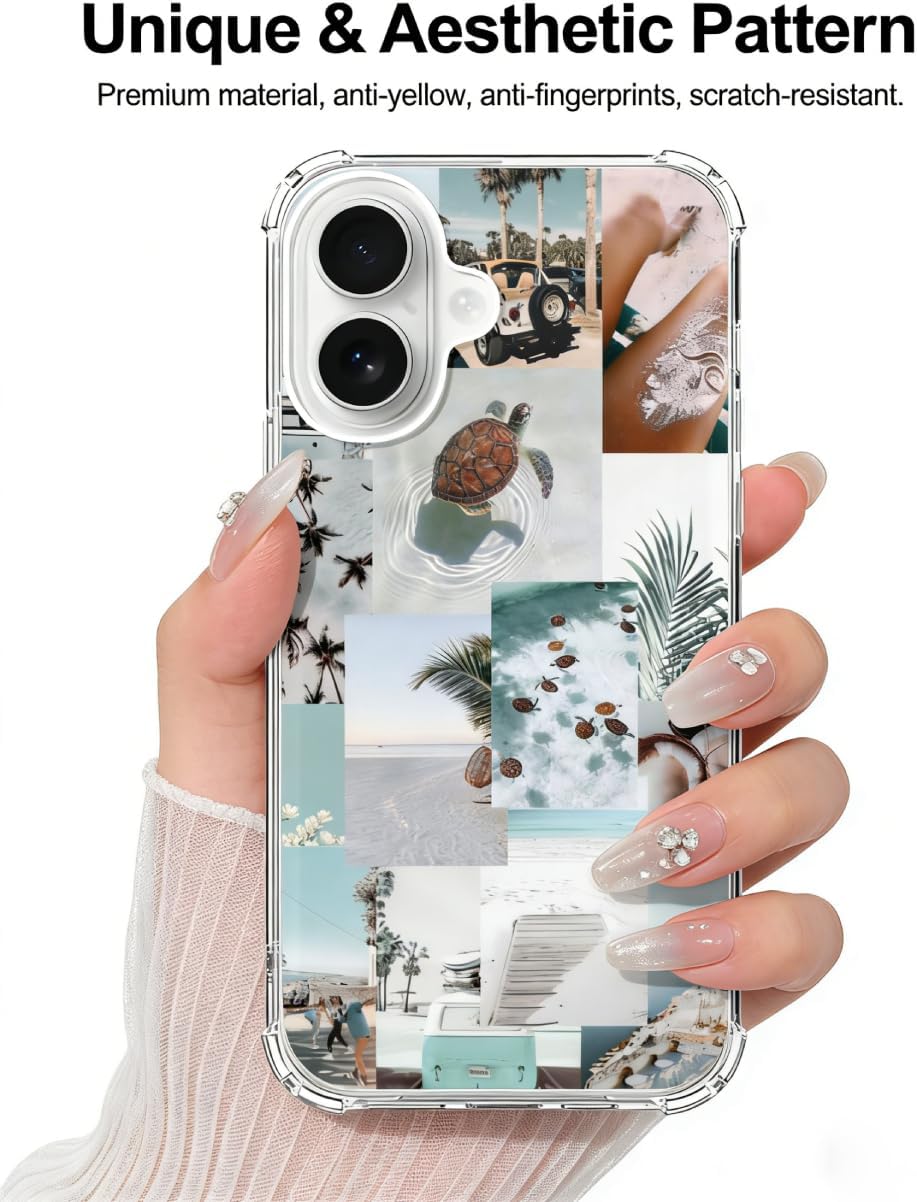 Turtle Aesthetic Collage Case Compatible with iPhone 16, Pastel Summer Vibe Beach Ocean Case for iPhone 16 image 2