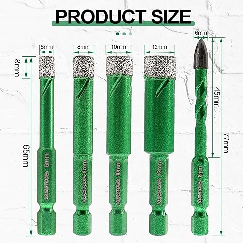 Miniatura 2 de KURSTOL - Juego de sierra de diamante seco para azulejos de porcelana, 68100.472 in+0.236 in para piedra de granito de mármol de cerámica, taladro