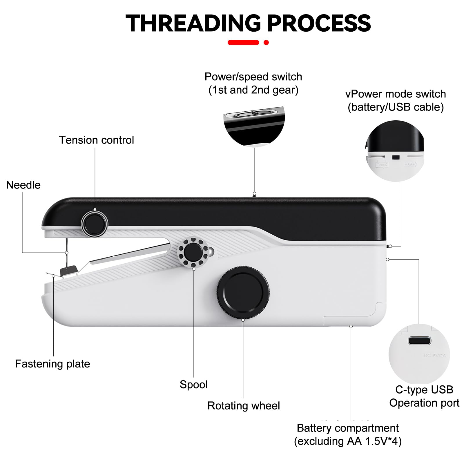 Máquina de coser a mano para principiantes, mini máquina de coser eléctrica portátil para costura rápida, emergencia, costura, manualidades