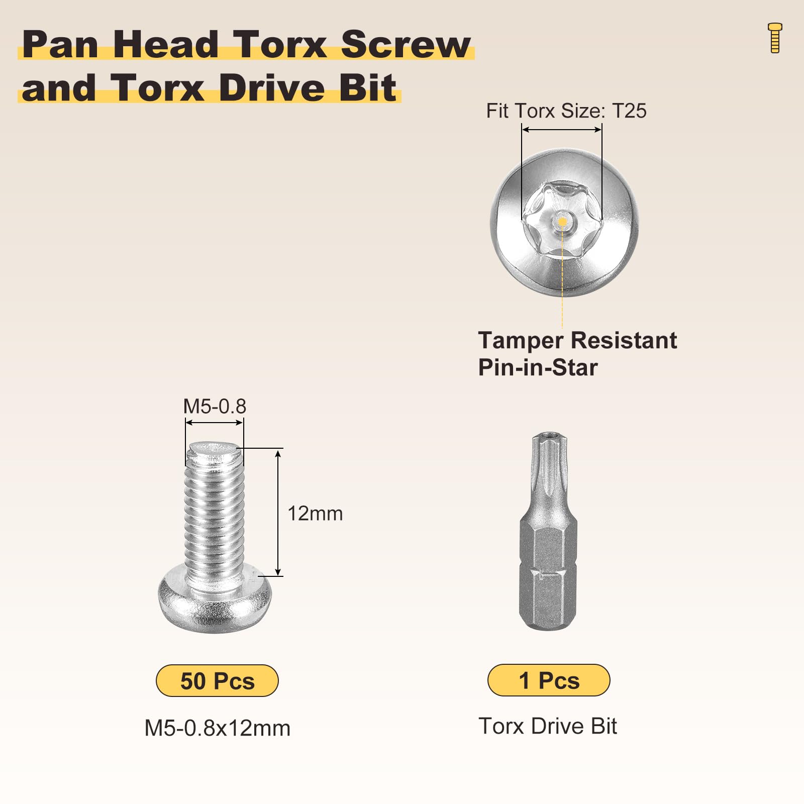 METALLIXITY Pan Head Torx Security Screw Bolts (M5-0.8x12mm) 50pcs - Image 2