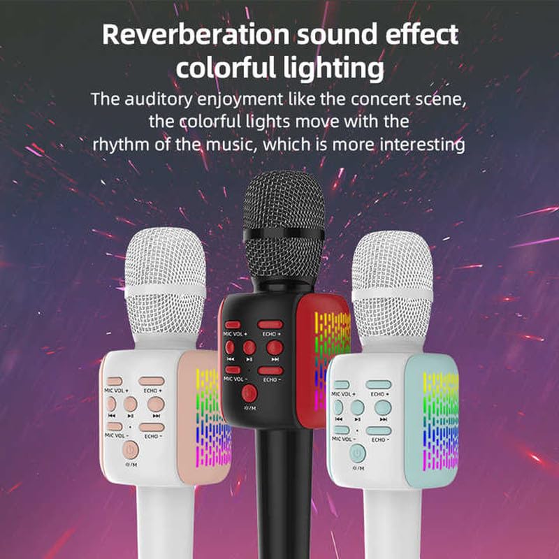 Image of VIL Wireless with LED RGB Light Mic Speaker Handheld Mike Karaoke Mic Music Player Singing Recorder KTV Microphone Wireless (Mike Pink)