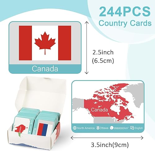 Miniatura 2 de 244 tarjetas didácticas de banderas de países del mundo, continente, capitales, población, bandera de país, geografía, juego de tarjetas educativas,