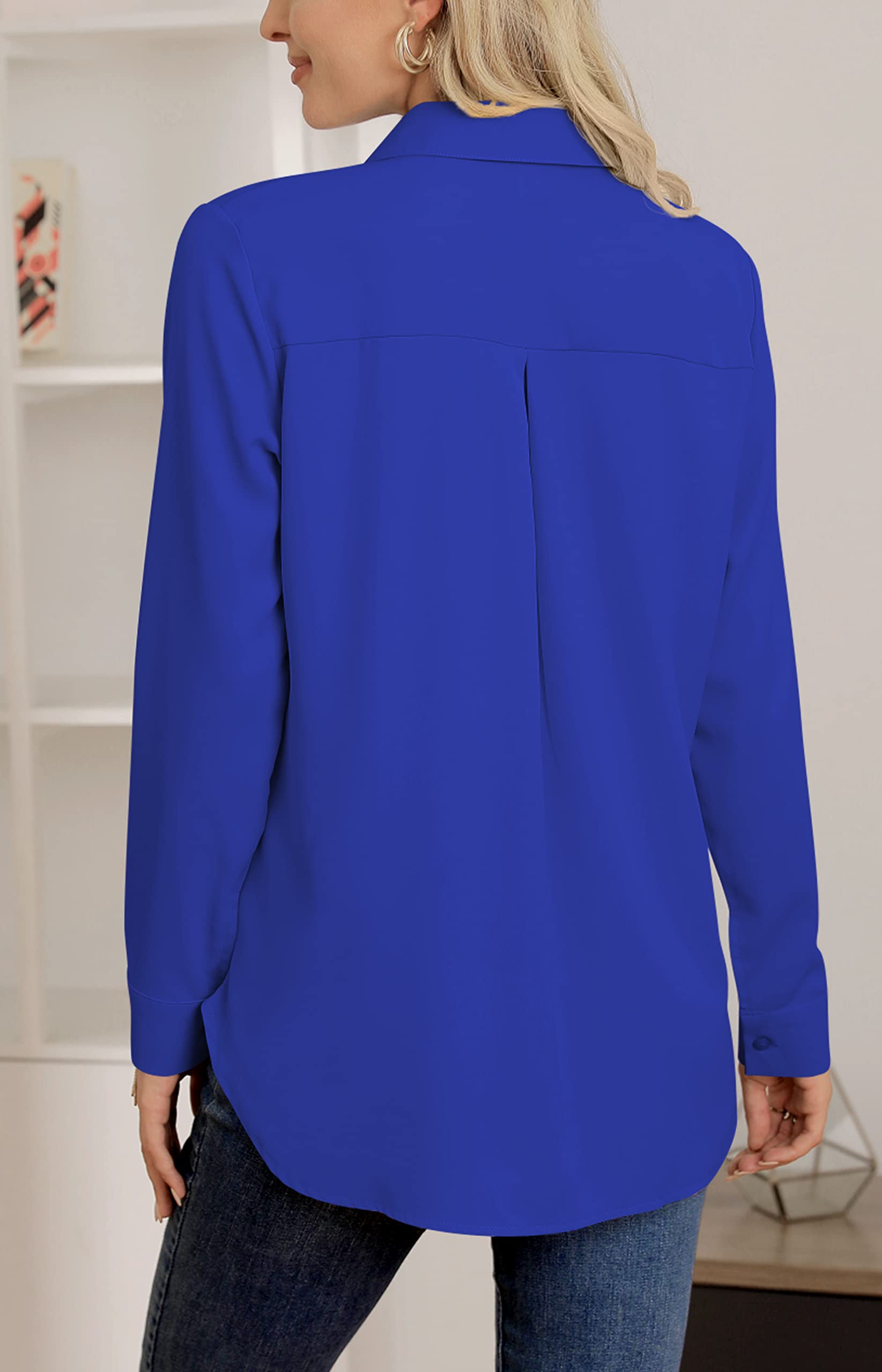 AISEW Camisas casuales con botones para mujer, cuello en V, gasa, manga larga, cuello en V, blusas de trabajo de oficina, con bolsillo