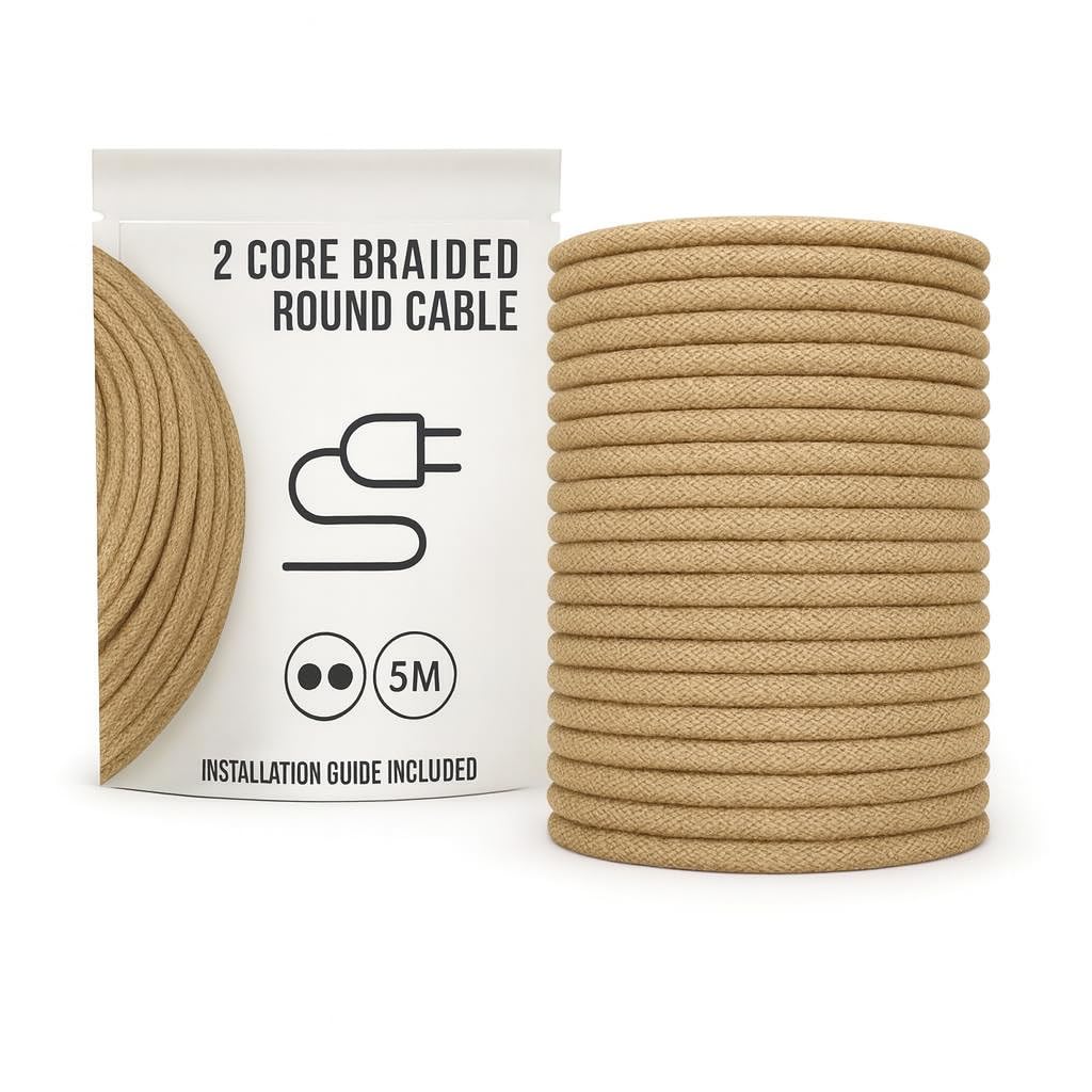 16.4ft 18 Cloth Covered Electrical Wire 5m Vintage Style 18-Gauge Twisted Braided Cord for Antique Lamps DIY Lighting Projects Chandeliers Home Decor (2 Core Round - Hemp)