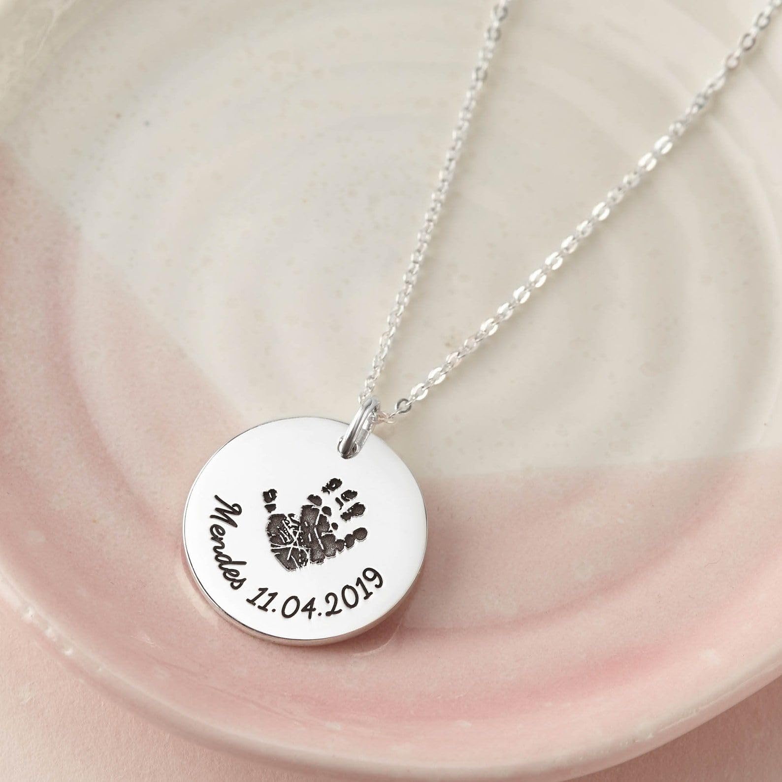 Huella de mano collar, huella de mano de bebé, nueva mamá Día de la Madre conmemorativo joya niño pérdida bebé pérdida collar Día de la Madre Navidad cumpleaños aniversario