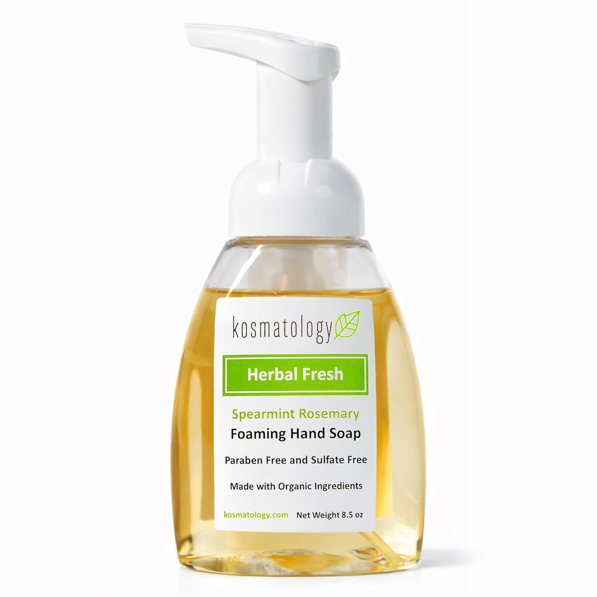 kosmatology Organic Foaming Hand Soap | Herbal Fresh (Spearmint-Rosemary) Moisturizing Hand Wash | Clean Ingredients, Infused with Essential Oils (8.5