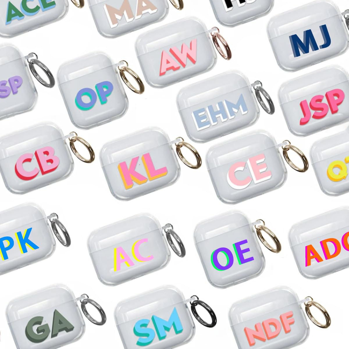 Custom Case for AirPods Pro 3 2025, for AirPods 4/3/2/1/Pro/Pro 2, Personalized Name Initials Monogram Text Clear Cover with Keychain, Soft TPU