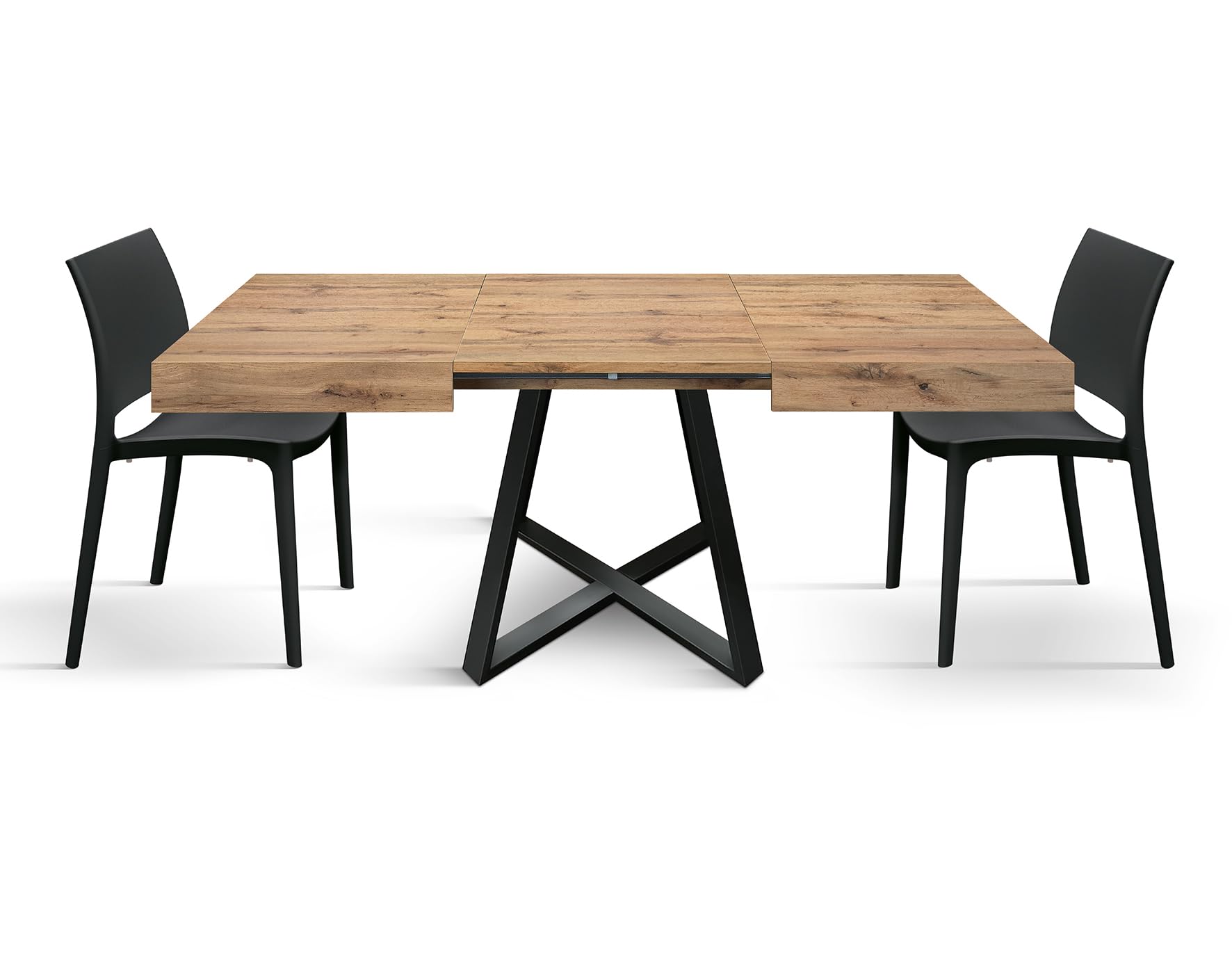 PAZZO DESIGN Table extensible marron, pieds croisés noirs, cuisine, salle à manger, extensible, chêne rustique, 95 x 90 x 75,5 cm - id_2227