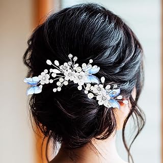 GORAIS Flower Wedding Hair Pins Butterfly Bridal Hair Accessories Crystal Hair Clips for Women and Brides (Pack of 3)