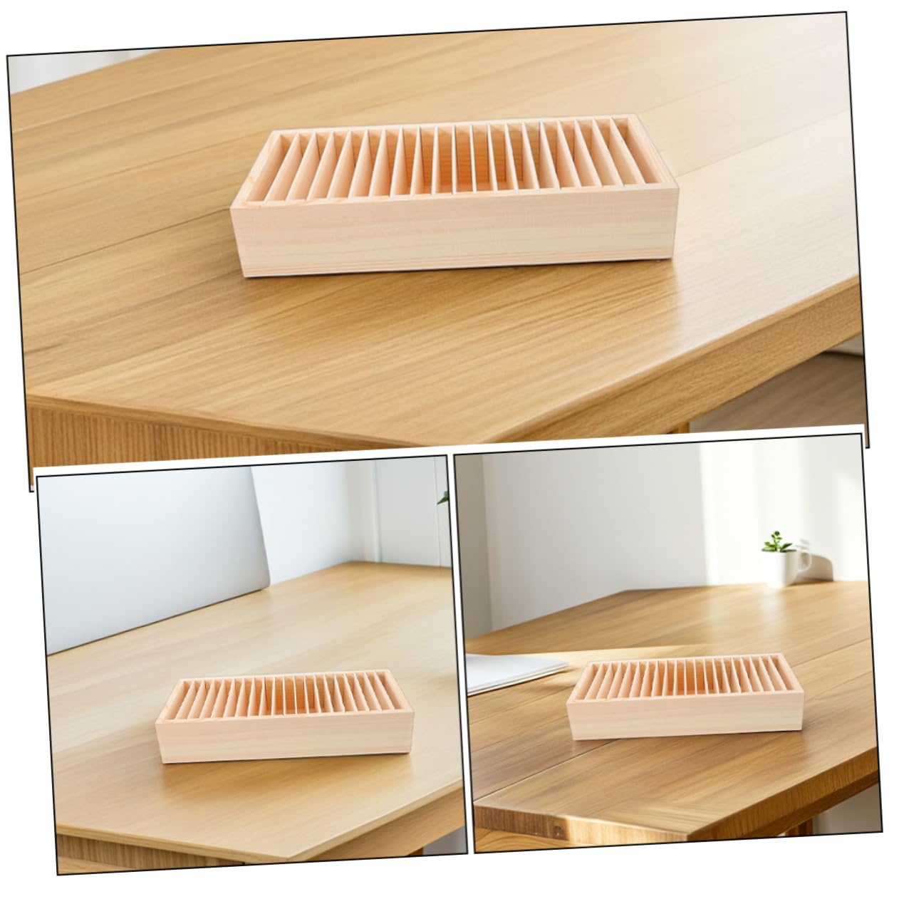 Boîte de Rangement en Bois Compartimentée 2 Pièces pour Cartes