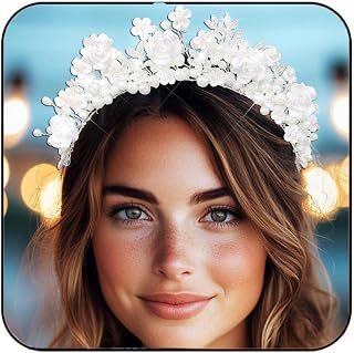 GORTIN Flower Bride Wedding Headband Silver Pearl Headpiece Rhinestones Bridal Hair Accessories for Women