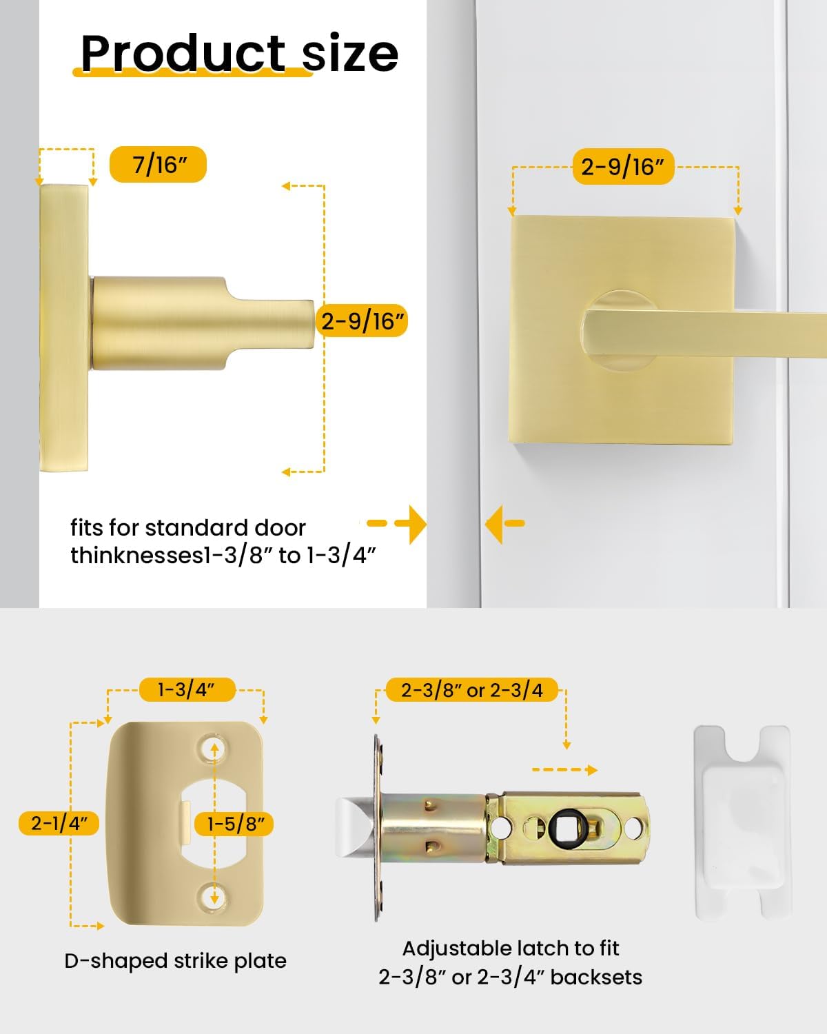 Goldenwarm Gold Passage Door Handles for Hallways & Closets, Zinc Alloy Non-Locking Brushed Gold Closet Door Handles, Heavy Duty Passage Door Hardware (6 Pack)