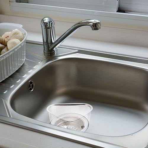 Miniatura 7 de YARNOW 1 cesta de drenaje para fregadero de esquina de almacenamiento triangular, colador de fregadero lateral, colador de frutas para fregadero
