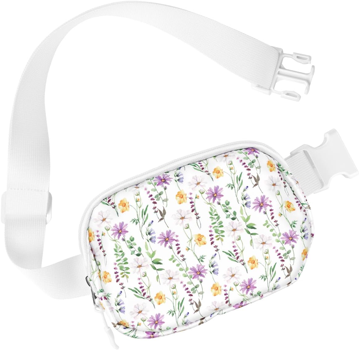 Ultra Lightweight Belt Bag Cute Crossbody Bags for Women Fashion Pattern Waist Packs Waterproof Running Workout Hiking Travel Fanny Pack,White Daisy
