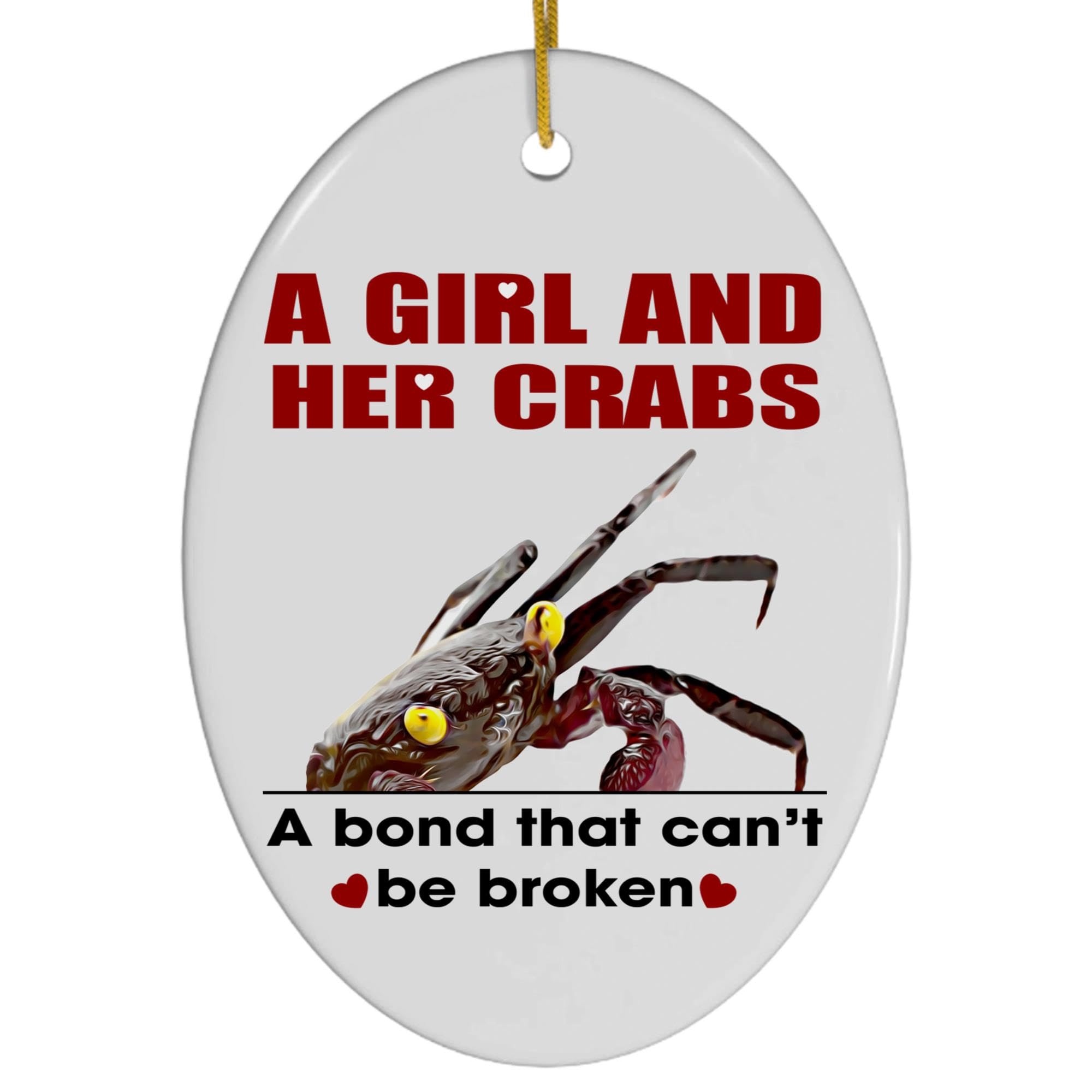 Purple Vampire Crab and Girl Christmas Ornament Oval Ceramic - A Bond That Can't Be Broken - Funny Tree Hanging Decoration Keepsake Gifts for Vampire Crab Lovers