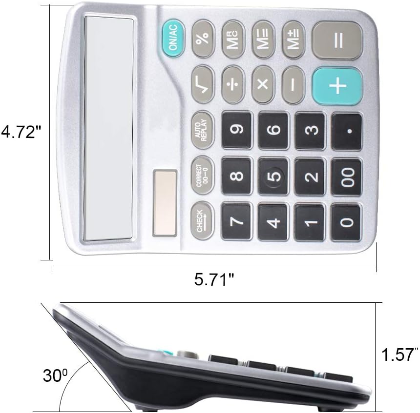 Calculator,12-Digit Solar Battery Basic Calculator,Solar Battery Dual Power with Large LCD Display Office Calculators (Silver)