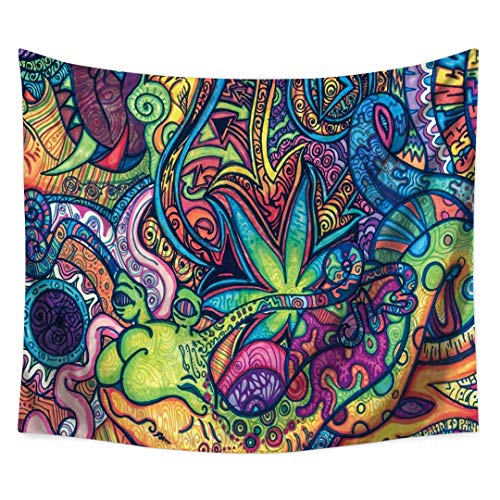 Qchengsan Flower Psychedelic Tapestry, Abstract Unusual Figure with Color and Form Details Hippie