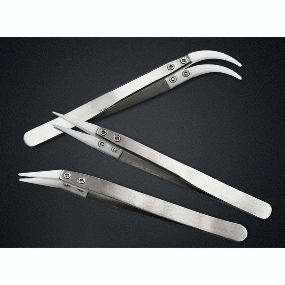 Set di 3 pinzette in ceramica, set di pinzette antistatiche di precisione - Slivier
