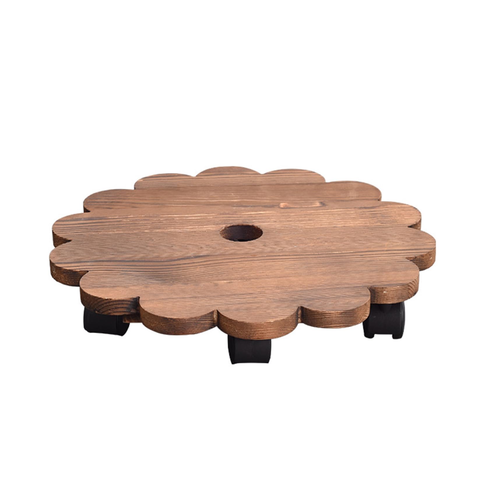 Support à plantes roulant 20 cm en bois support rotatif mobile avec drainage balcon