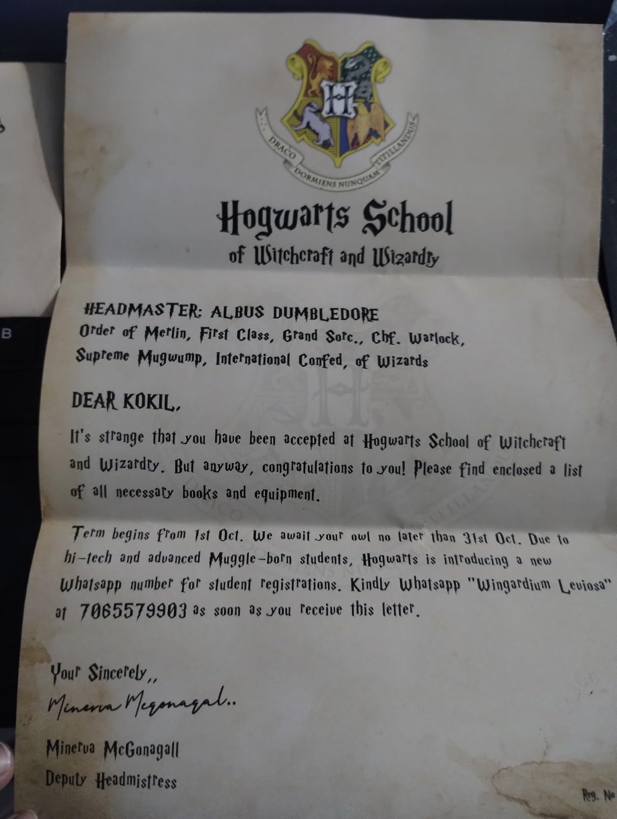 Huppme Personalized Hogwarts Acceptance Letter | Best Gift for Potter ...