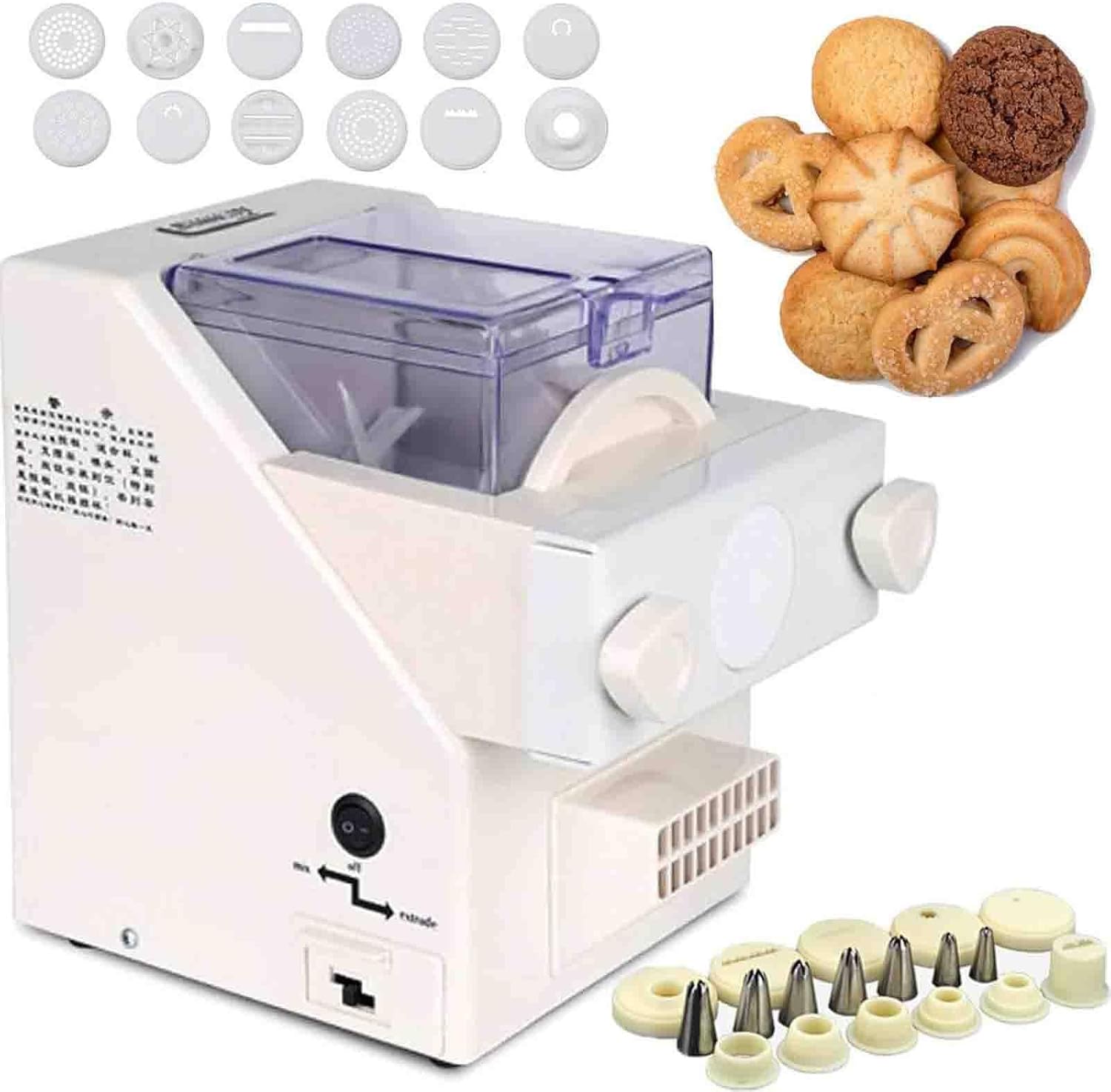Cookie Press Electric,Bake Cookie Maker,50-60rpm Stable Speed,8 Replaceable Shaping nozzles + 6 molds,Automatic Biscuit Making,Great for Baking Enthusiasts,Dessert Shops & Daily use