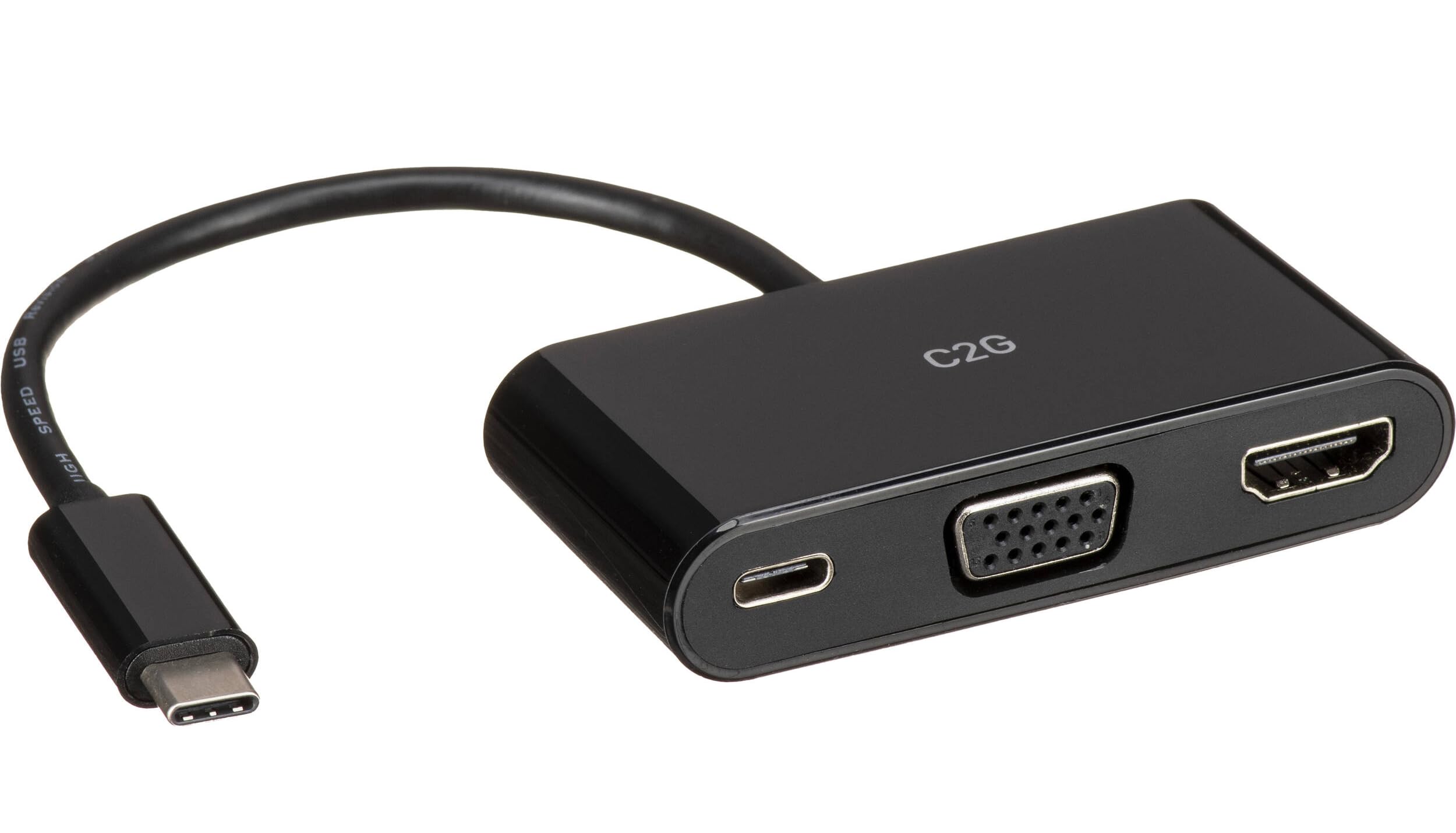 C2G USB-C® to 4K HDMI® and VGA Multiport Adapter with Power Delivery up to 60W - Black