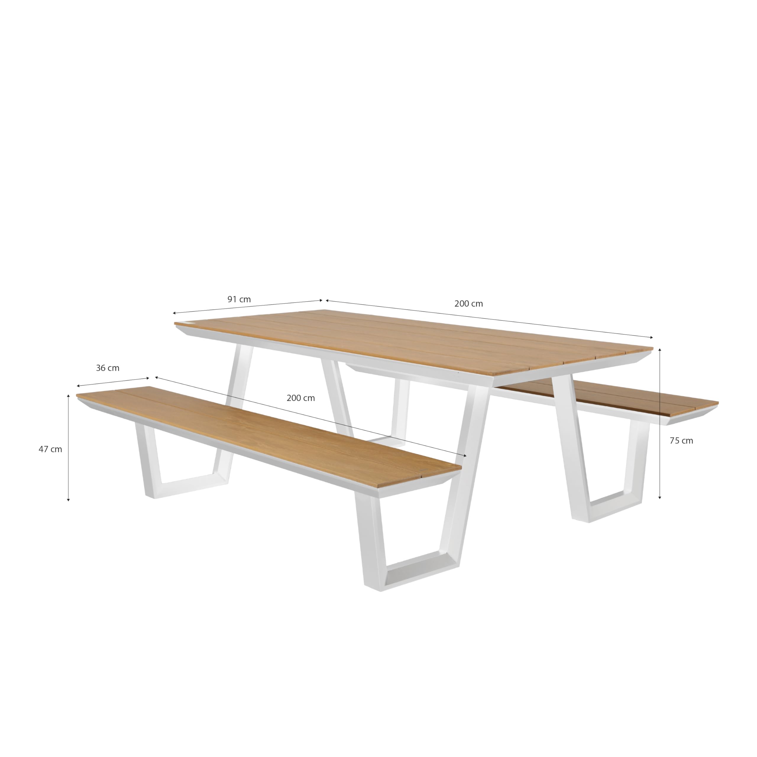 AXI Nori Table De Pique-Nique en Teck, Blanche pour 6 Personnes - 200 X 190 Cm | Table De Jardin/Banc Extérieur pour Adultes en Aluminium & Polywood