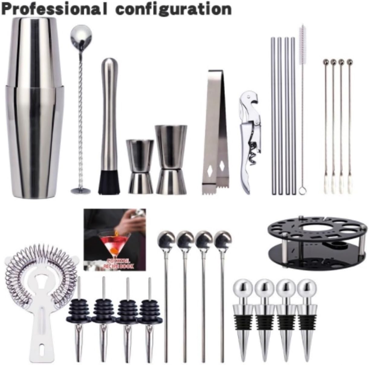 Cocktail Making Kit Cocktail Shaker Set 30PCS Boston Mixer Shaker Bartender Barware Kit Stainless Steel Cocktail Shaker Set with Stand Bartender Kit Home Bar