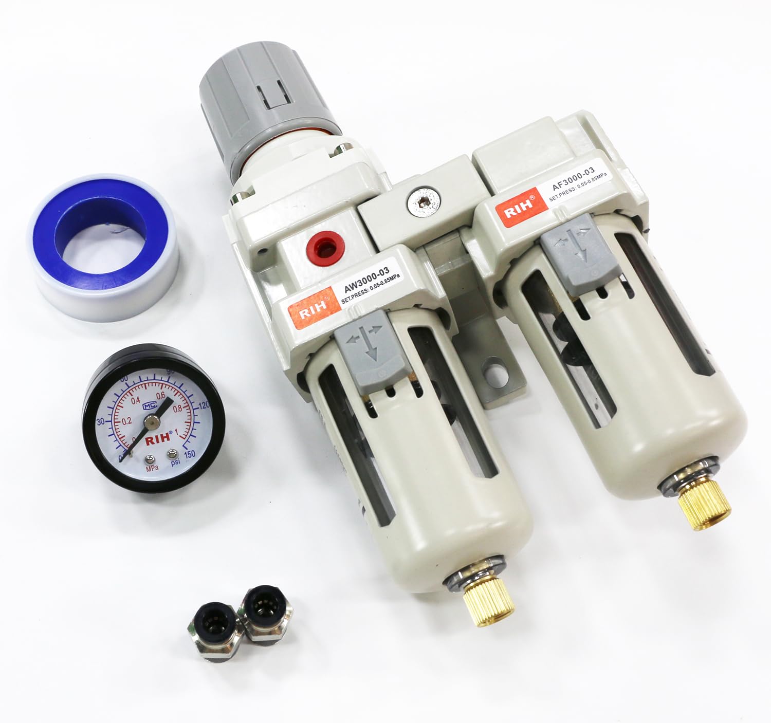 RIH Sistema di essiccazione dell'aria - 3/8 "NPT doppi filtri aria - 5 micron filtro antiparticolato e regolatore di pressione dell'aria - calibro (0-150 psi), scarico semi-automatico, ciotola in