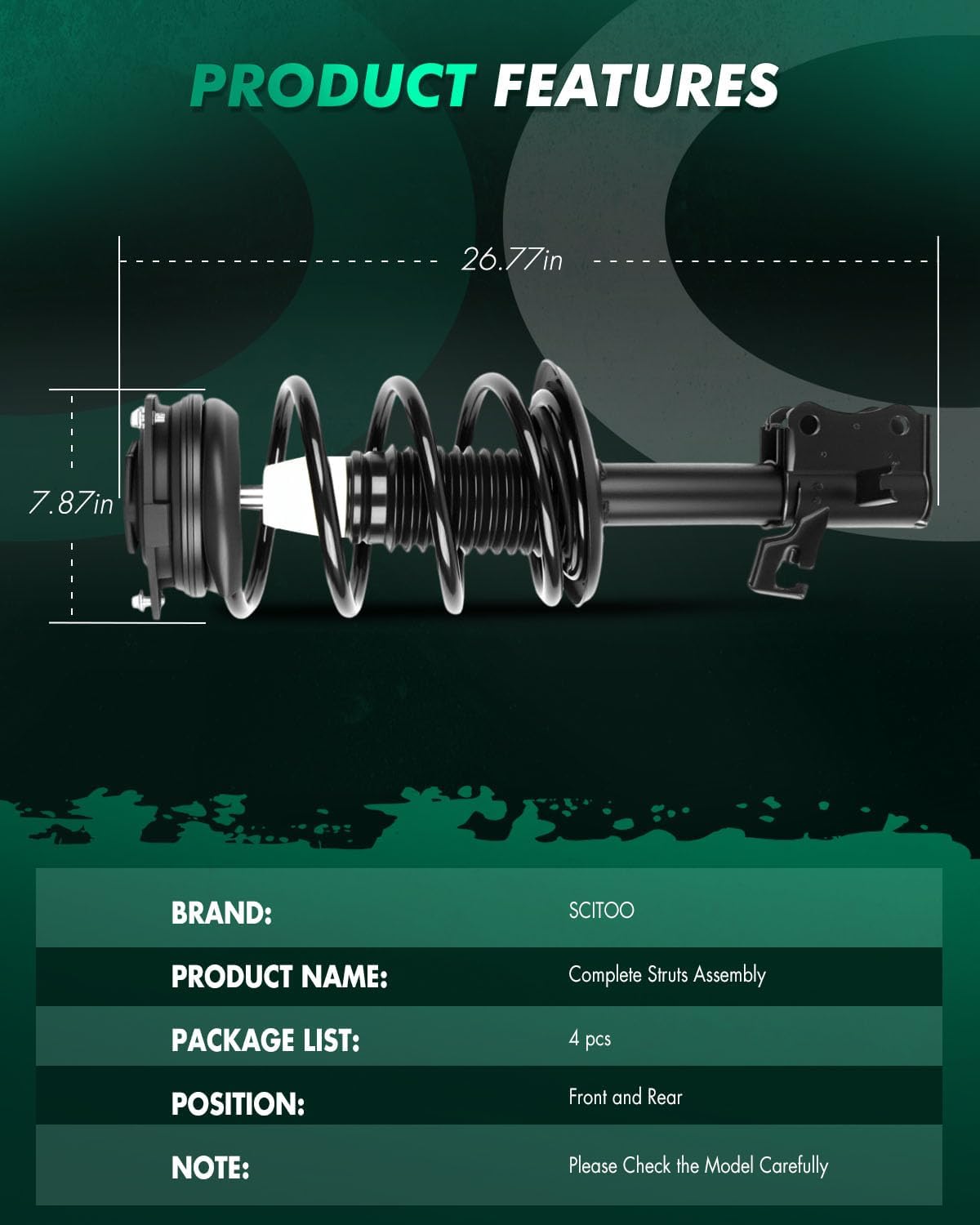 SCITOO Front and Rear Complete Struts Assembly Shock Absorber for Nissan Sentra 2007-2012 Automotive Replacement Struts 172379 172378 5639 - Set of 4