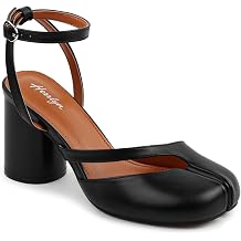 Split Toe Heels, Black Tabi Shoes with Block Heel, Comfort Slingback Heels Ideal for Fashion Casual Dressy