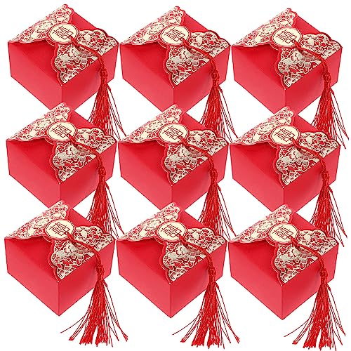 BATHVEVE 20 pièces Boîte à Bonbons de Mariage Boîte à Dragées avec Frange Rouge et Pratique pour Fête Invités Recyclable