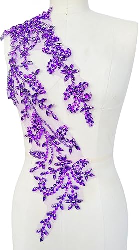 Vista 47 de PLune Diamantes de imitación acrílicos brillantes hechos a mano en apliques de encaje, cuentas de costura, parches para accesorios para vestido