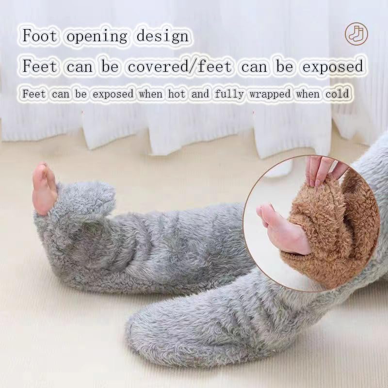 Fuzzy Socks for Women, Cozy Over The Knee Sleeping Socks, Teddy Leg Plush Warmth Long Slipper Stockings (2PC)3