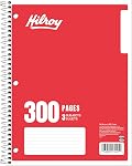 Hilroy 3-Subject Coil Notebook, 8" x 10.5", Wide Ruled, 3-Hole Punched, 300 Pages/150 Sheets, 1 Notebook, Colour May Vary (13225)