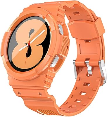 GooodiDEAR Galaxy Watch 4 Band 40mm with Bumper Case, Samsung Watch 5 40mm Bands Rugged Strap with Protective Case, Sport Military Shockproof TPU Replacement Bands Protector Cover for Men Women,Orange