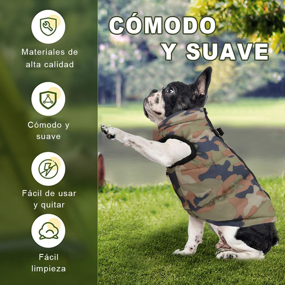 Voarge Giacca per animali domestici Cappotti caldi invernali per cani di piccola taglia gilet caldo con cerniera per cani Chihuahua Piccolo animale domestico inverno Gilet caldo (L, Camouflage)