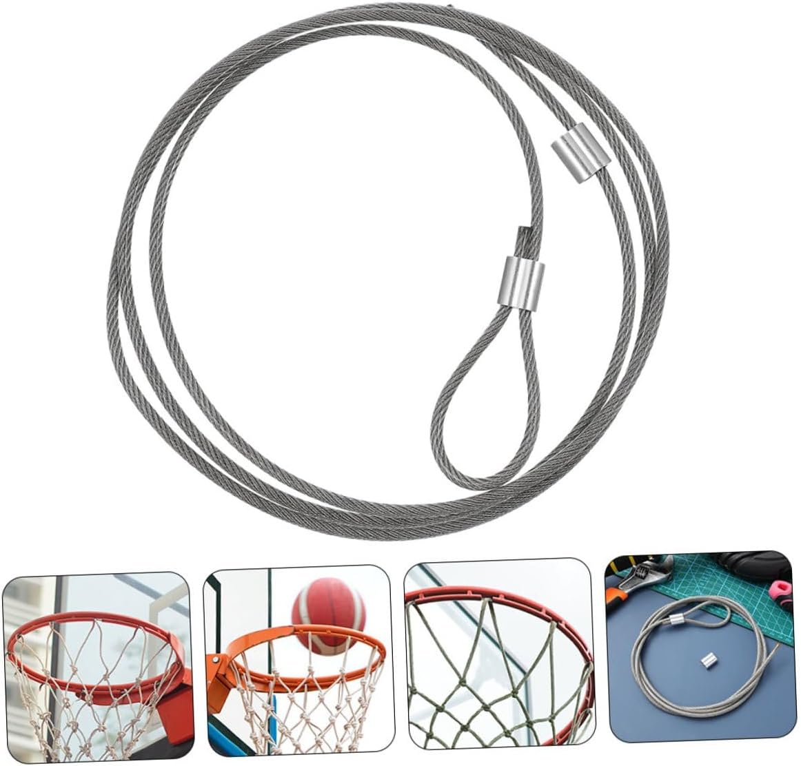 VALICLUD Basketball Net String Replacement 4mm Steel Wire Threading Cord with Aluminum Buckle Sturdy Metal Basketball Hoop Net for Outdoor and Indoor Use