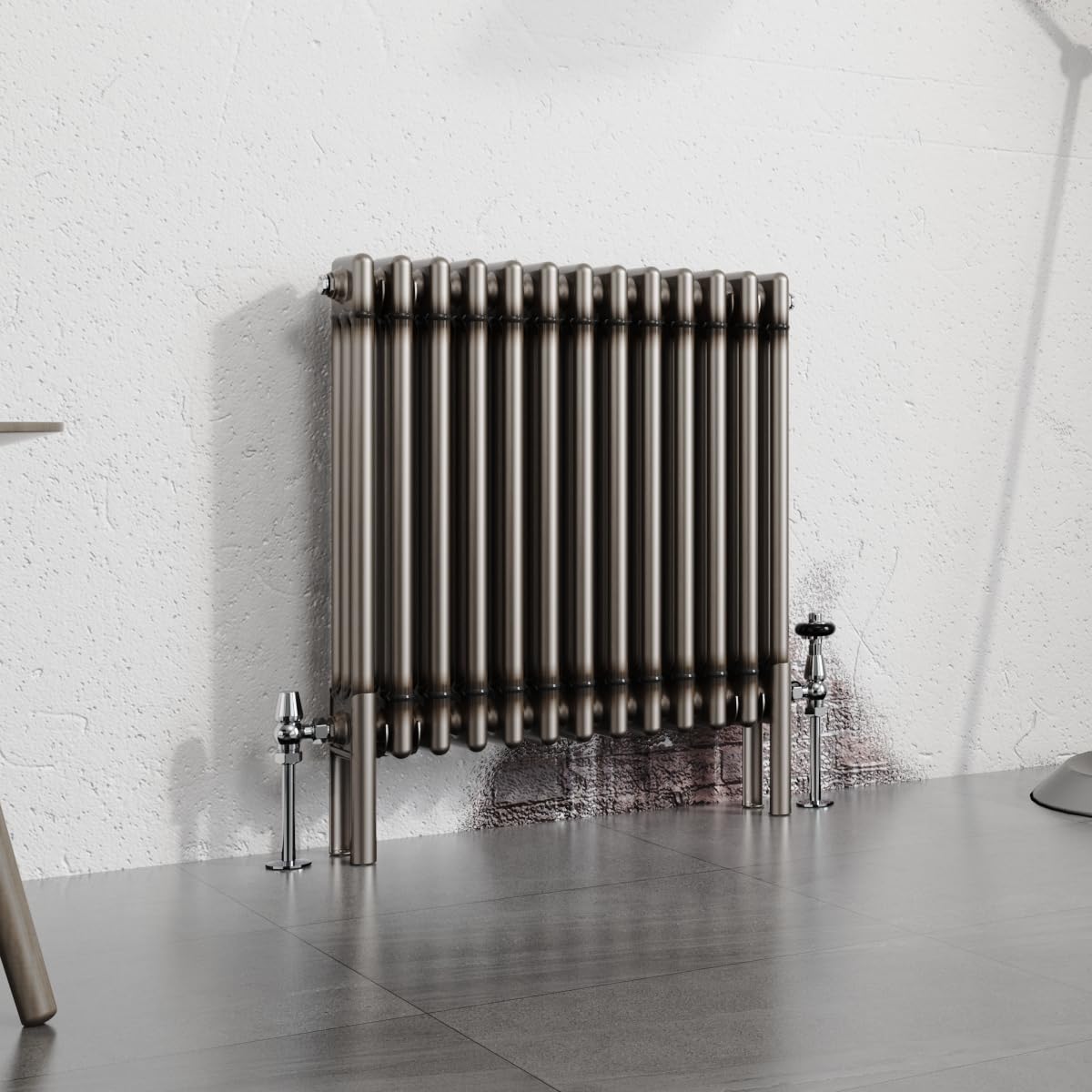 Warmehaus 600x607mm Raw Metal Horizontal 3 Column Radiator Traditional Cast Iron Style Bathroom Radiator Central Heating